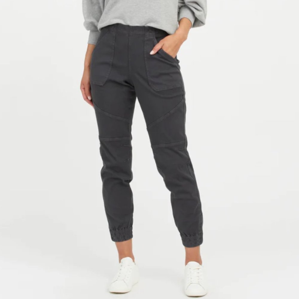 EUC Spanx Stretch Twill Cargo Jogger Washed Black/Gray Size Large